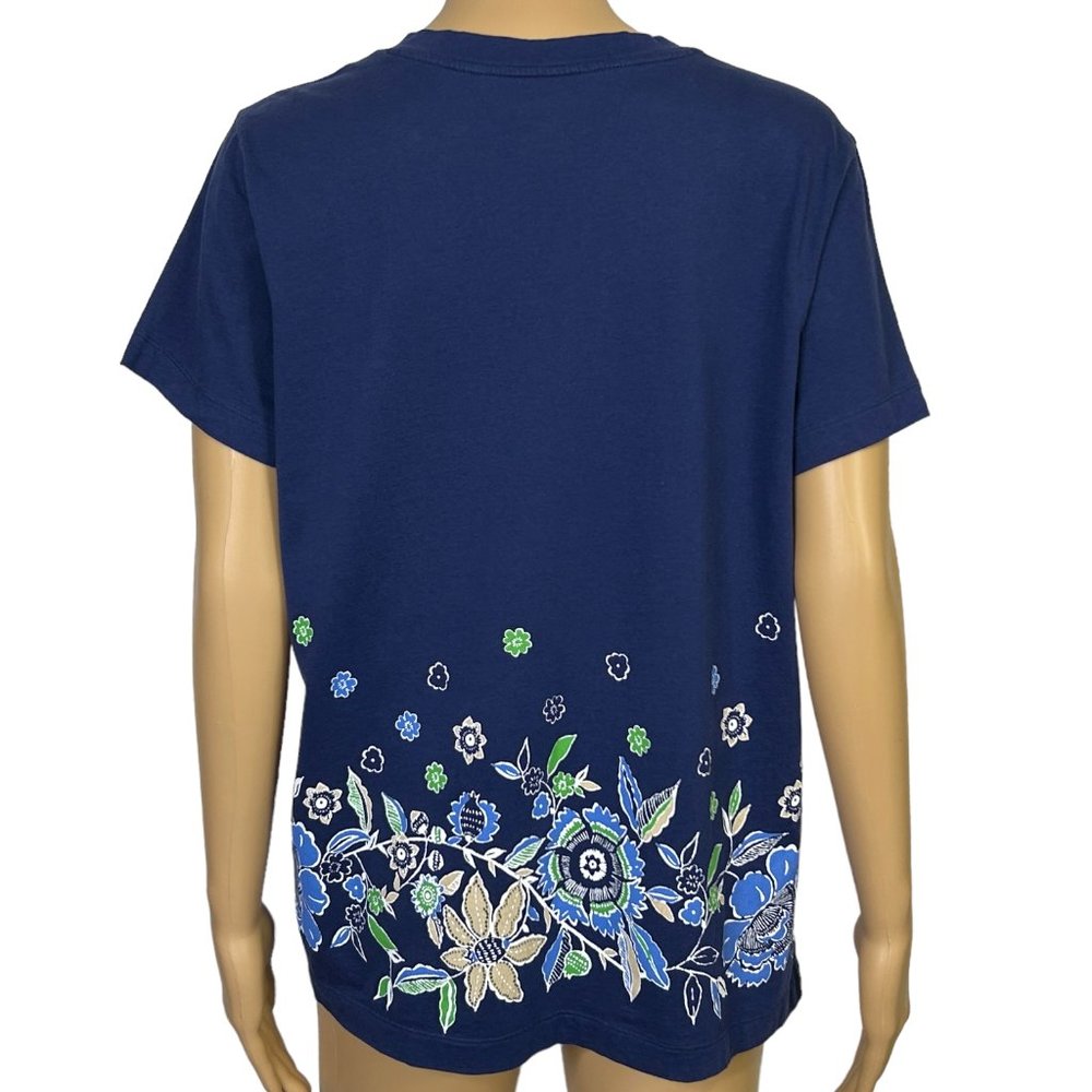 White Stag Womens L (12-14)‎ Blue Floral Short Sleeve V-Neck Blouse Shirt - Picture 6 of 10